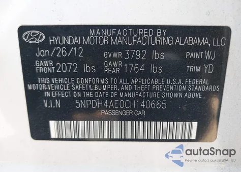 2012 Hyundai Elantra Limited from USA, damaged, VIN 5NPDH4AE0CH140665
